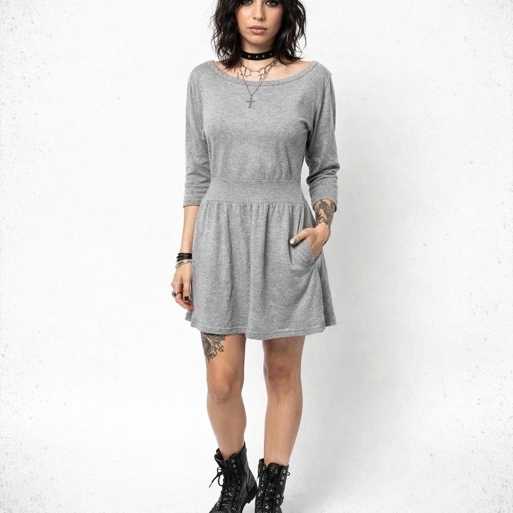 Y2K Sweater Dress Gray S Lightweight Layering Sexy Scoop Neck Whimsigoth Grunge